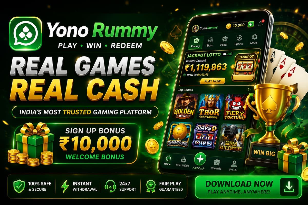 YonoBets Game official banner — real games, real cash, download the latest YonoBets APK and claim a ₹10,000 welcome bonus