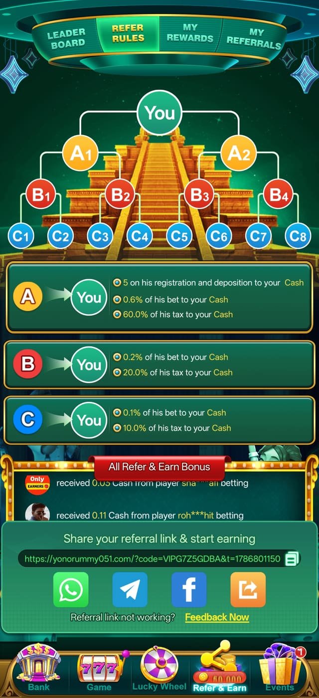YonoBets Game app refer and earn programme with referral tree