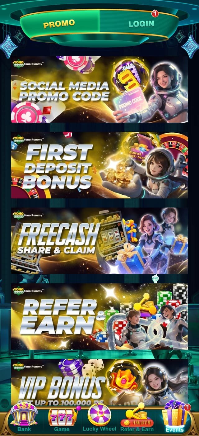YonoBets Game app promotions carousel with bonus offers